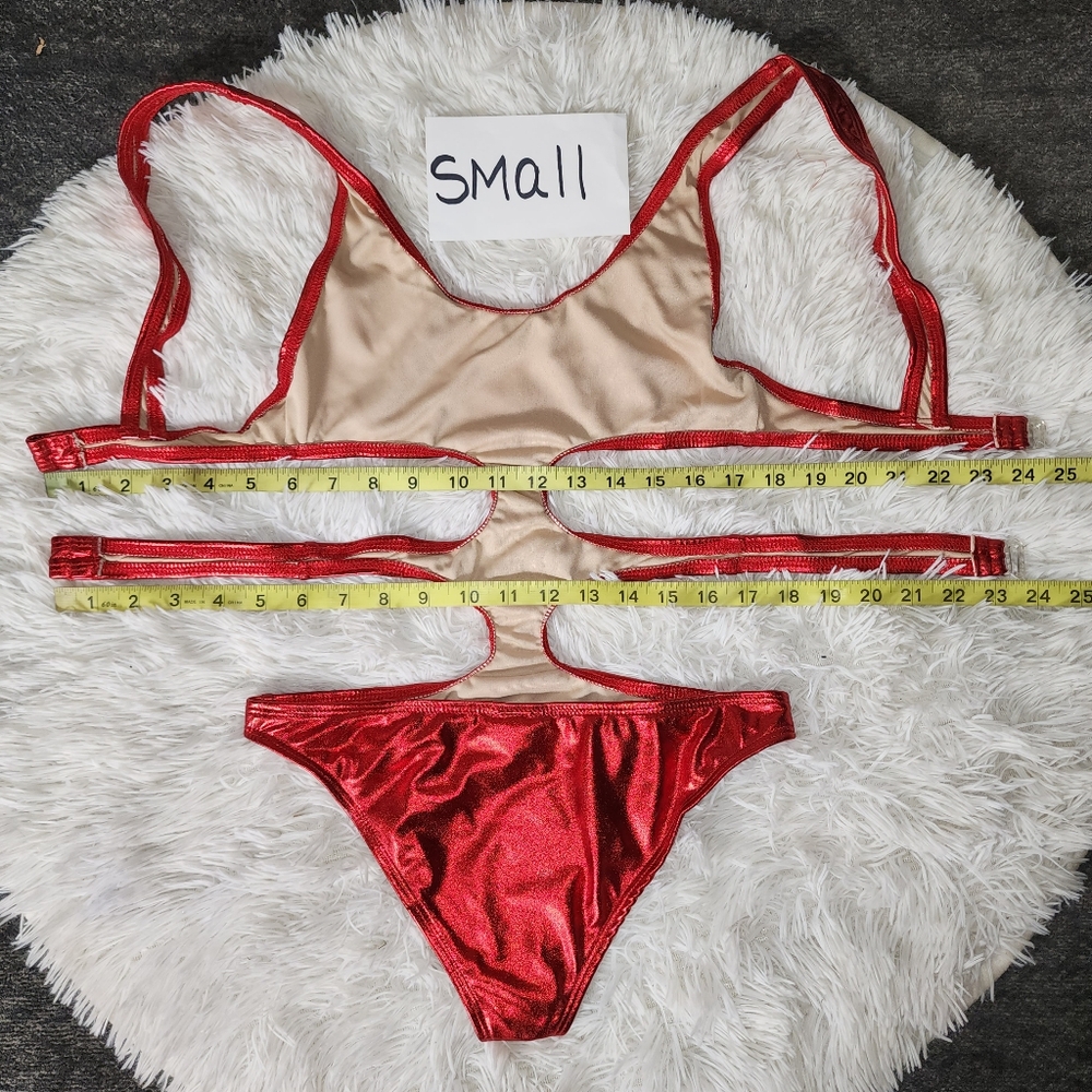 Metallic Red One Piece Sexy Bathing Suit - Picture 3 of 5